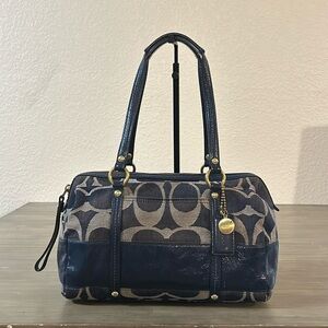 Coach Blue and Tan Shoulder Bag